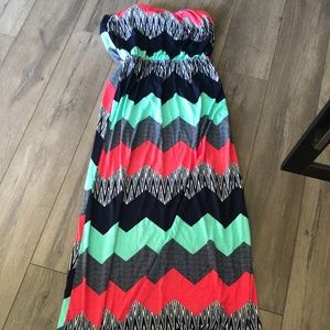strapless colorful maxi dress